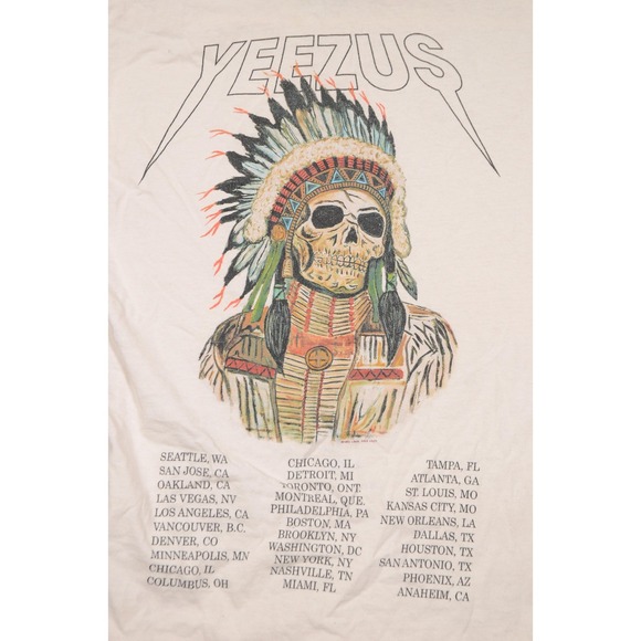 Yeezus Tour Shirt Mens Medium White 2013 Wes Lang Skull Headdress Concert Tee - Picture 4 of 11